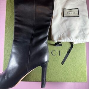 Gucci Rodano Black Leather Heeled Boots
